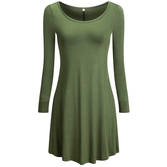Army Green Long Sleeve Dress - Picture 4 of 7